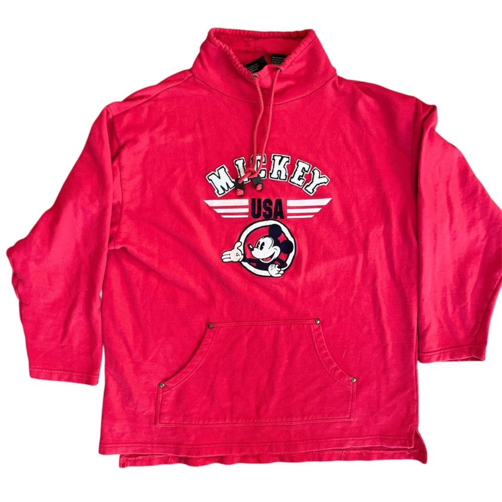Vintage Disney Originals Bright Red Mickey Mouse USA Mock Neck Sweatshirt